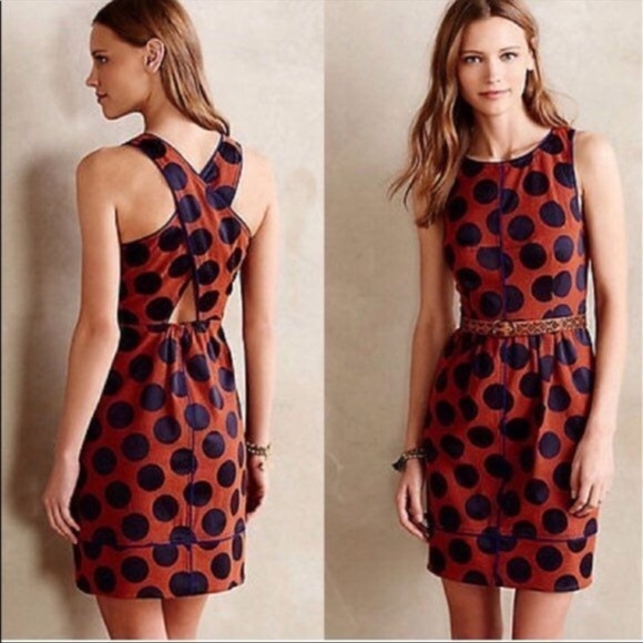 Anthropologie Dresses & Skirts - Anthropologie Maeve (4) blue/rust X back cut out polka dot dress